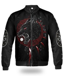 Viking Bomber Jacket Sons Of Fenrir Hati and Skoll Wolf Front