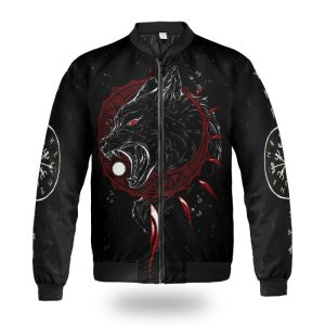 Viking Bomber Jacket Sons Of Fenrir Hati and Skoll Wolf Front