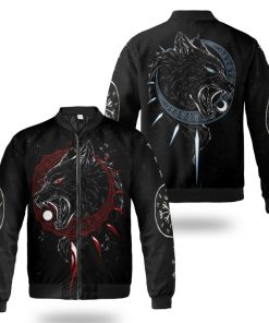 Viking Bomber Jacket Sons Of Fenrir Hati and Skoll Wolf