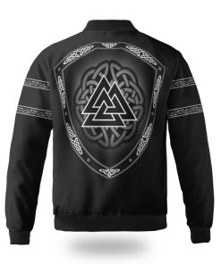 Viking Bomber Jacket Hati and Skoll Valknut Shield Line Art Back