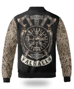 Viking Bomber Jacket Beard Skull With Axe Valhalla Back