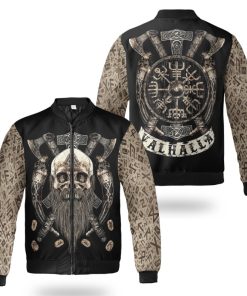 Viking Bomber Jacket Beard Skull With Axe Valhalla