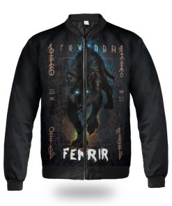 Viking Bomber Jacket Fenrir And Odin Graphic Art Front