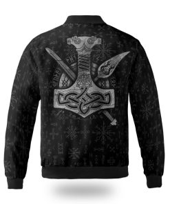 Viking Bomber Jacket Raven Hammer and spear of Odin Back