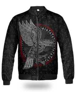 Viking Bomber Jacket Raven Hammer and spear of Odin Front