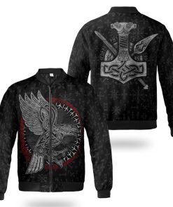 Viking Bomber Jacket Raven Hammer and spear of Odin