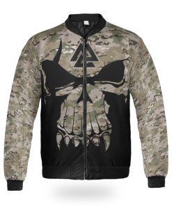 Viking Bomber Jacket Camouflage Pattern Skull Warrior Valknut Front