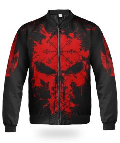 Viking Bomber Jacket Red Skull Vegvisir Front