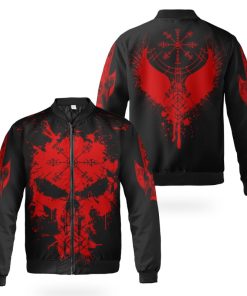 Viking Bomber Jacket Red Skull Vegvisir