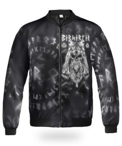 Viking Bomber Jacket Berserker Fenrir Wolf And Rune Front