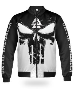 Viking Bomber Jacket Black Skull Valknut Until Valhalla Front