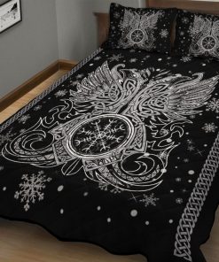 Viking Quilt Bedding Set Huginn Muninn Odin's Ravens Vegvisir 1