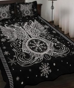 Viking Quilt Bedding Set Huginn Muninn Odin's Ravens Vegvisir 2