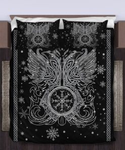 Viking Quilt Bedding Set Huginn Muninn Odin's Ravens Vegvisir 3