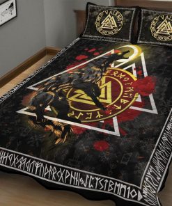 Viking Quilt Bedding Set Wolf Fenrir Valknut Rune Art 1