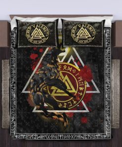 Viking Quilt Bedding Set Wolf Fenrir Valknut Rune Art 3