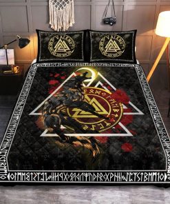 Viking Quilt Bedding Set Wolf Fenrir Valknut Rune Art