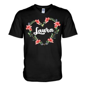 laura flower heart personalized name laura v neck t shirt