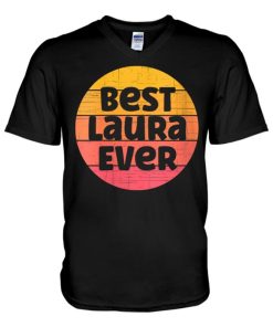 laura name retro sunset graphic best laura ever v neck t shirt