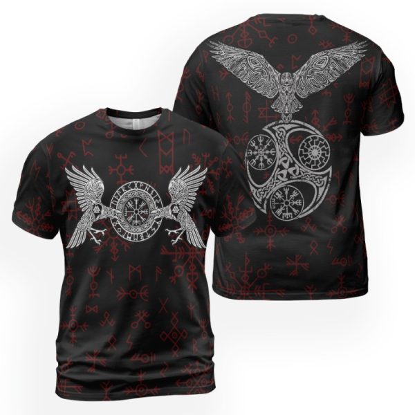 Viking T-shirt Raven With Vegvisir Symbol 2