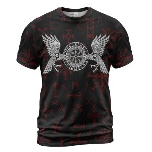 Viking T-shirt Raven With Vegvisir Symbol Front