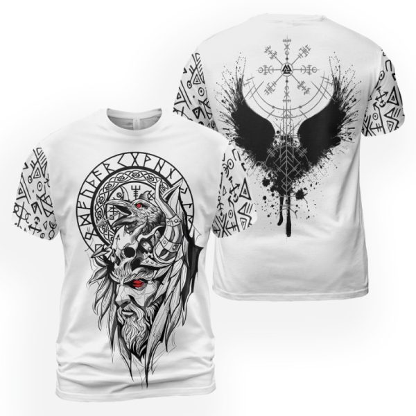Viking T-shirt Odin Raven And Vegvisir 2
