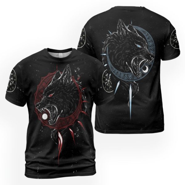 Viking T-shirt Sons Of Fenrir Hati and Skoll Wolf 2
