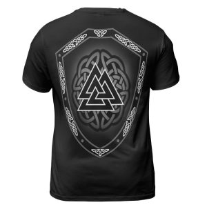 Viking T-shirt Hati and Skoll Valknut Shield Line Art Back