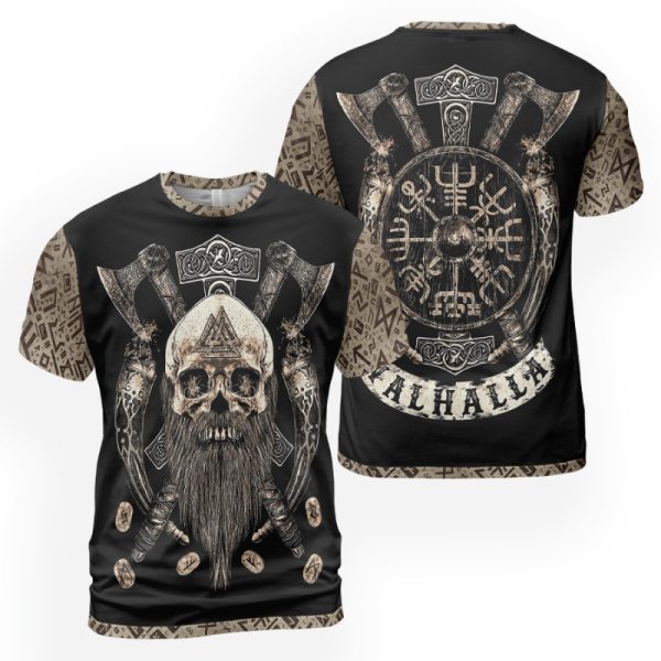 Viking T-shirt Beard Skull With Axe Valhalla 2