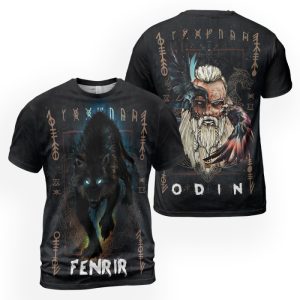Viking T-shirt Fenrir And Odin Graphic Art 2