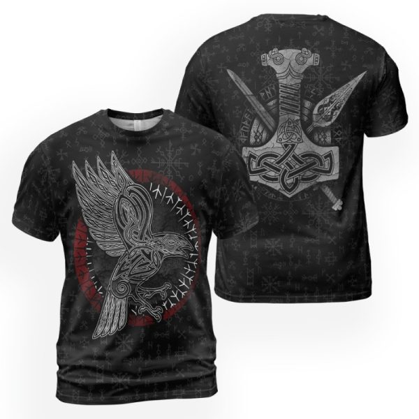 Viking T-shirt Raven Hammer and spear of Odin 2
