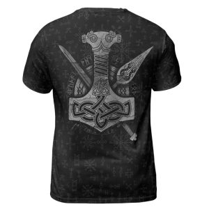 Viking T-shirt Raven Hammer and spear of Odin Back