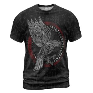 Viking T-shirt Raven Hammer and spear of Odin Front