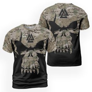 Viking T-shirt Camouflage Pattern Skull Warrior Valknut 2