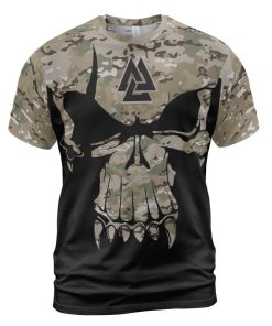 Viking T-shirt Camouflage Pattern Skull Warrior Valknut Front