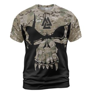 Viking T-shirt Camouflage Pattern Skull Warrior Valknut Front