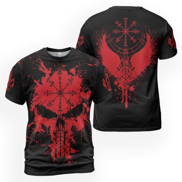 Viking T-shirt Red Skull Vegvisir 2