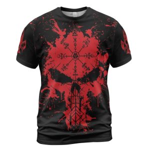 Viking T-shirt Red Skull Vegvisir Front