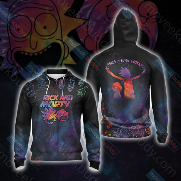 Rick and Morty Peace Among Worlds Unisex 3D T-shirt Zip Hoodie XS