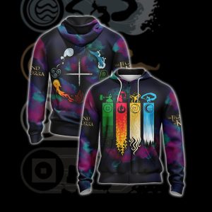 Legend of Korra - Four Elements Unisex 3D T-shirt Zip Hoodie XS 