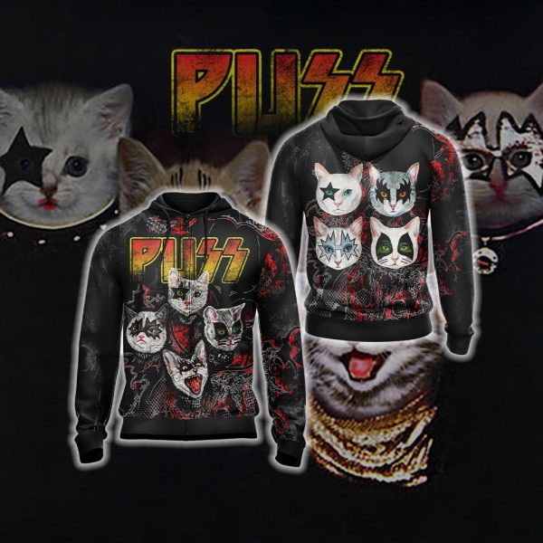 Kiss band x cats - Puss Unisex 3D T-shirt Zip Hoodie XS