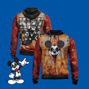 Kiss band x Disney character Unisex 3D T-shirt Zip Hoodie XS 