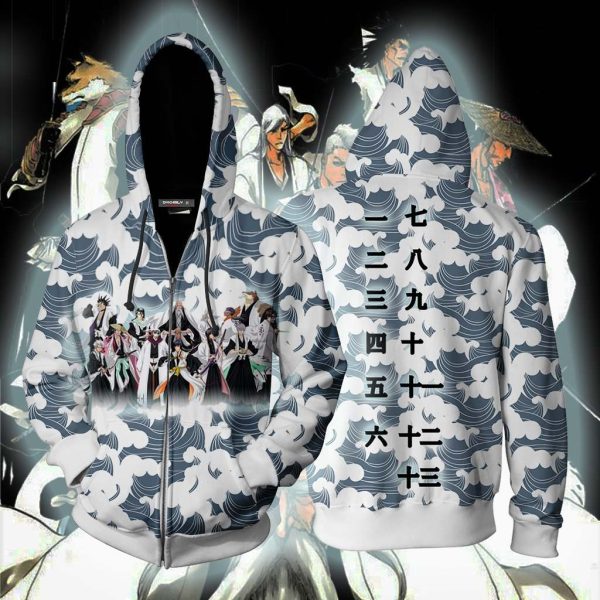 Bleach Shinigami Captains Of The Gotei 13 Zip Up Hoodie XS