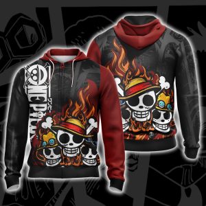 One Piece - Luffy, Sabo, Ace New Unisex 3D T-shirt Zip Hoodie XS 