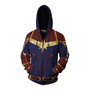 Captain Marvel Cosplay New Look Zip Up Hoodie Jacket   