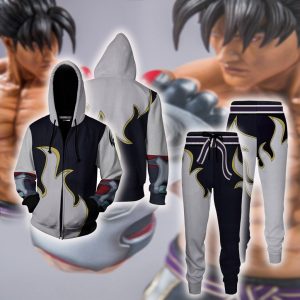 Tekken Jin Kazama White Flame Cosplay Zip Up Hoodie Jacket   