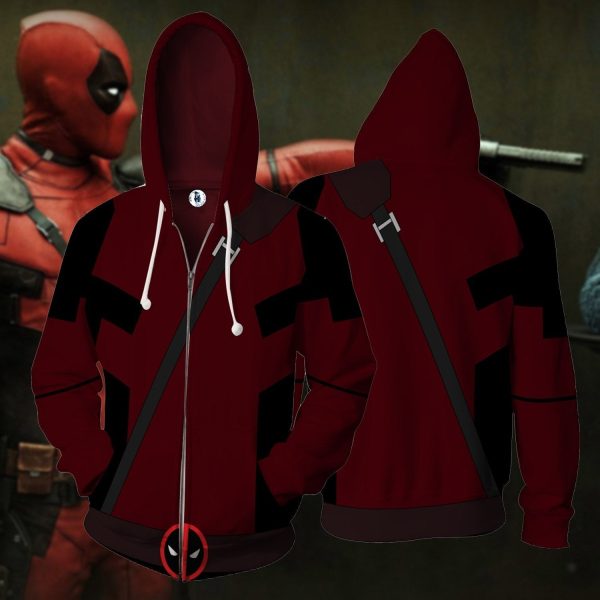 Deadpool Cosplay Zip Up Hoodie Jacket XS