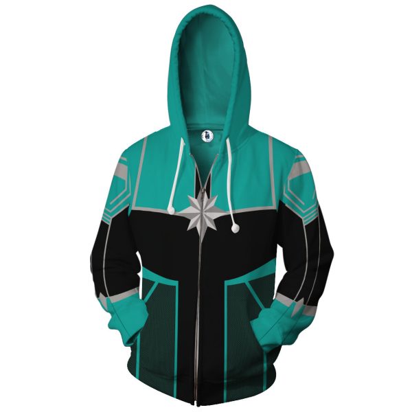 Captain Marvel Battle Suit Cosplay Zip Up Hoodie Jacket