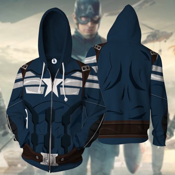 Captain America's Uniform Cosplay Zip Up Hoodie Jacket XS