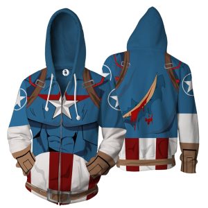 Captain America Cosplay Zip Up Hoodie Jacket XS